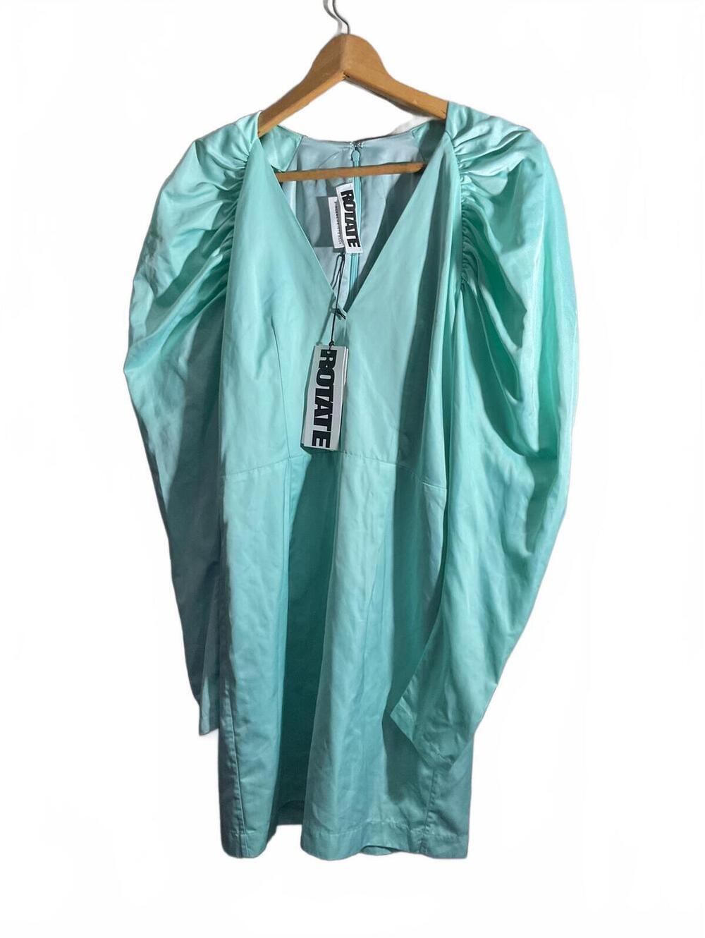 Rotate Birger Christensen Mint Green Puff Sleeve Satin Dress, Sz 4 NWT